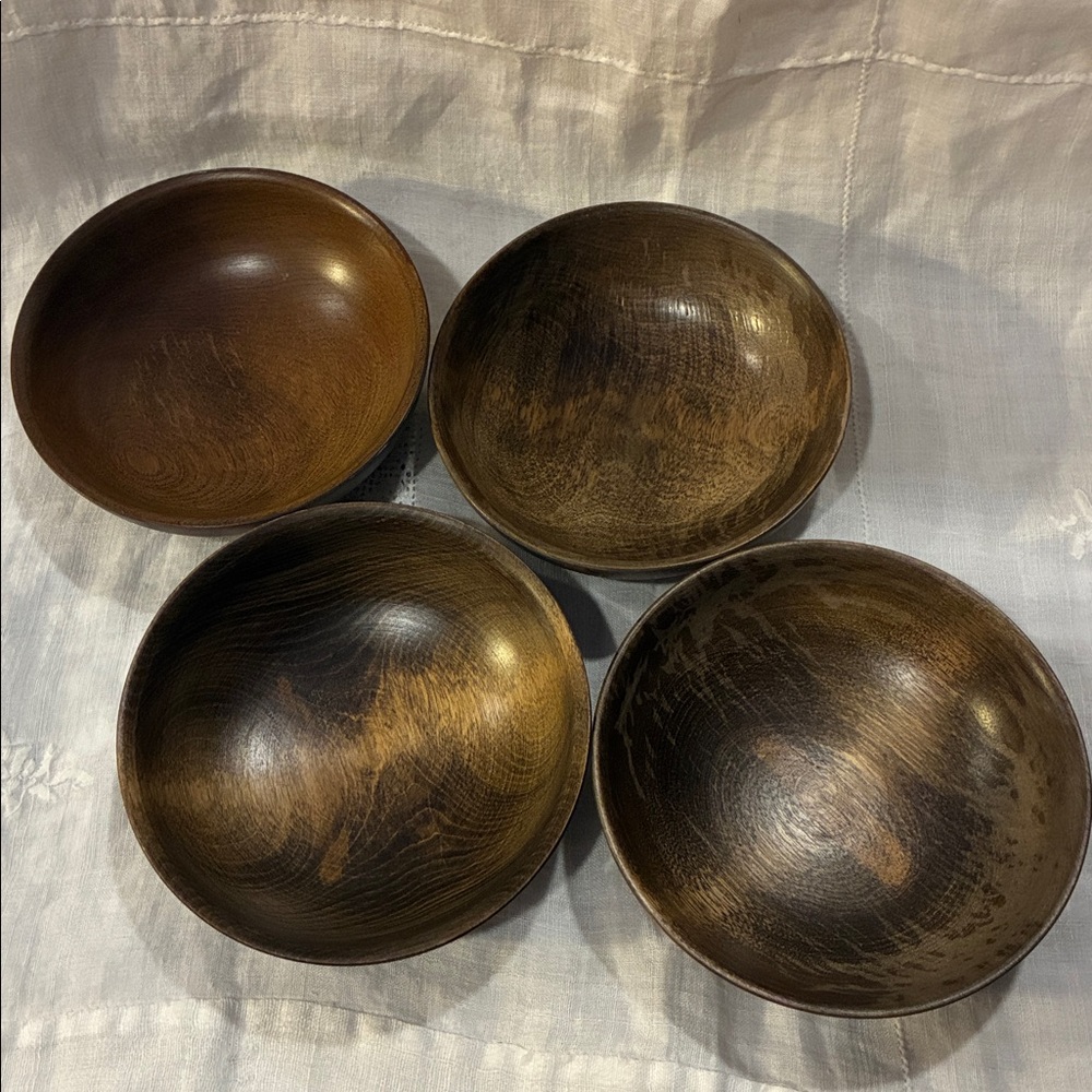 Brown Wooden Bowls Set/4 Brown Grain Bowls W/ Vintage Wear and Use From 70’s